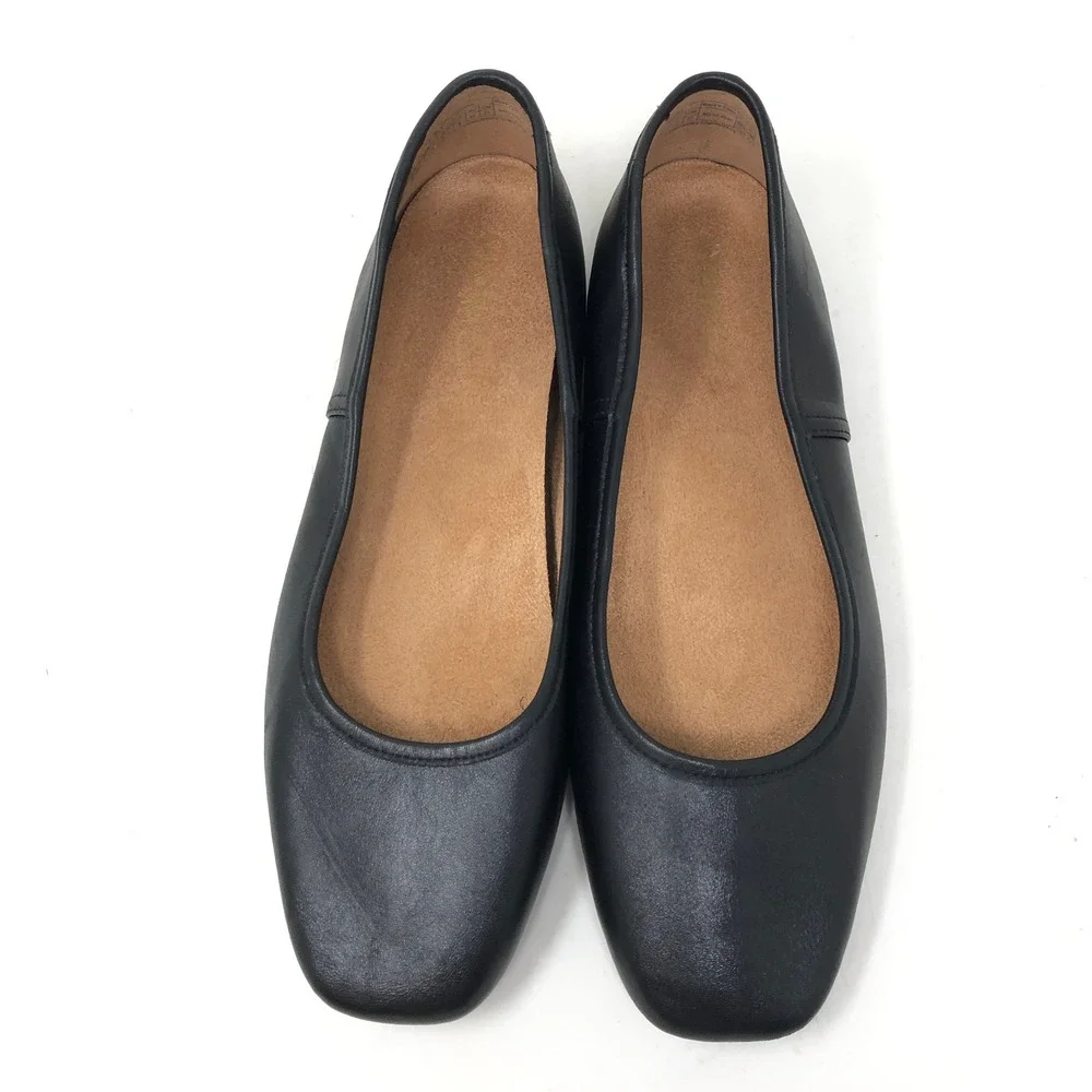 Vionic Womens 11 Orinda Square Toe Ballet Flats Black Leather Orthotic